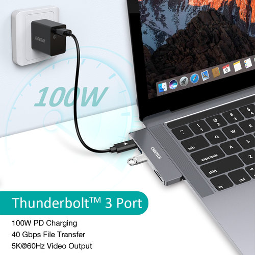 Choetech Connecting USB-C 7-in-1 hub to Thunderbolt 3 USB-C PD, USB 3.0, 4K HDMI and card reader