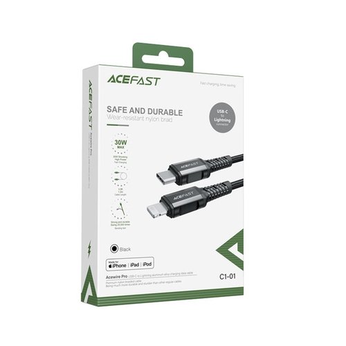 ACEFAST USB-C to lightning charging cable - 3A - 30W fast charge - MFI certified -1.2M