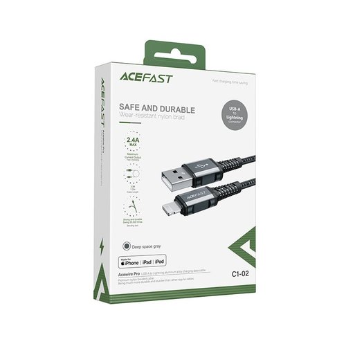 ACEFAST Câble de charge USB-A vers Lightning - Certifié MFI - Charge rapide 2,4A - 1,2 mètre