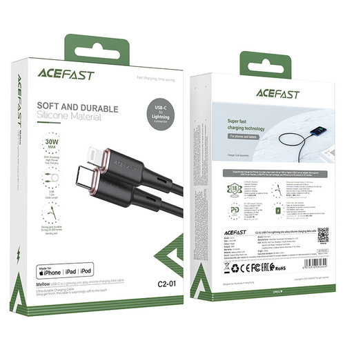 ACEFAST USB-C auf Lightning Ladekabel - MFI zertifiziert - 3A / 30W - 1,2m