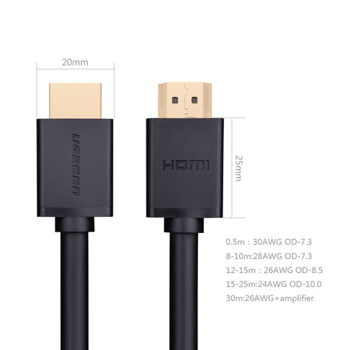 UGREEN HDMI 2.0-Kabel - 4K @60 Hz - Ethernet-Unterstützung - 3D - 1 Meter