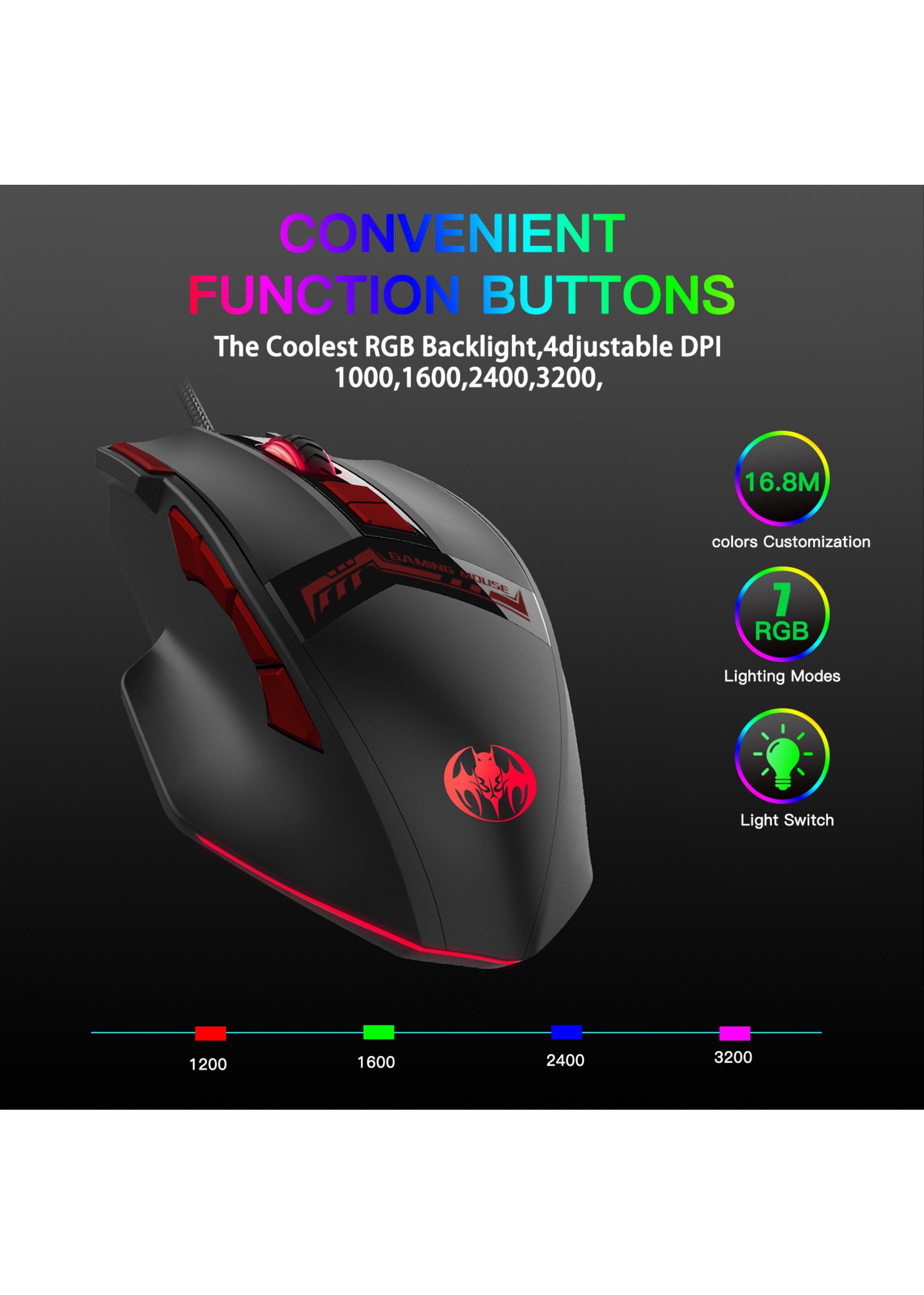 Gaming mouse with RGB lighting - 10 buttons - 3200 DPI