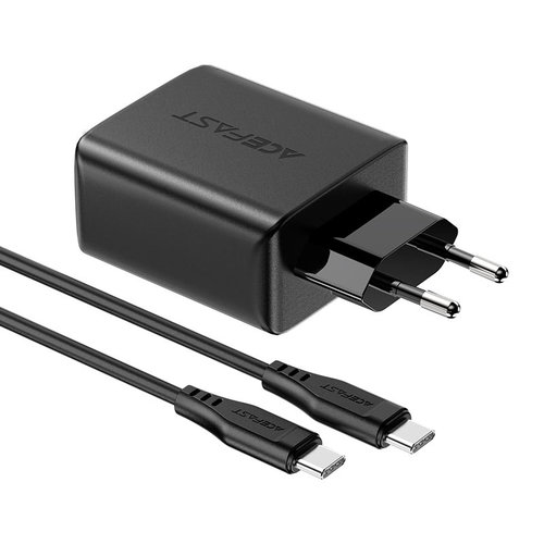 ACEFAST Netzteil mit 2x USB-C- und USB-A-Anschlüssen - 65 W Leistung - unterstützt schnelles Laden - Schwarz