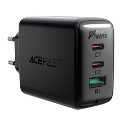 Adaptateur secteur avec 2x ports USB-C et USB-A - Sortie 65W - Noir