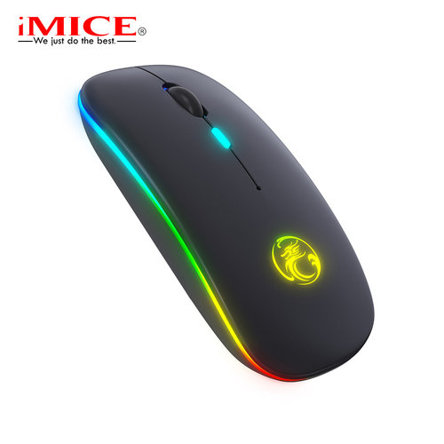 iMice Kabellose Maus mit RGB-Beleuchtung - wiederaufladbar - 4 Tasten - DPI einstellbar - 2,4 GHz und Bluetooth