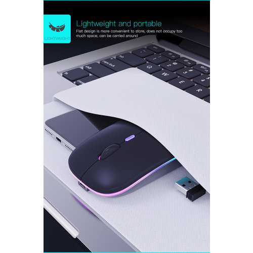 iMice Draadloze muis met RGB verlichting - oplaadbaar - 4 knoppen - Instelbare DPI - 2.4Ghz en Bluetooth