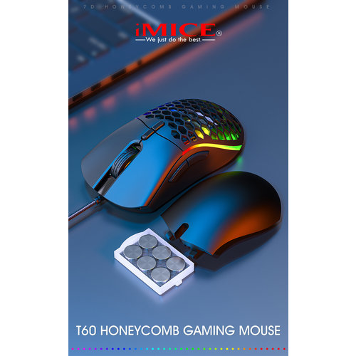 iMice Game-Maus mit extra Hülle - 7 Tasten - RGB-Beleuchtung - Einstellbare DPI