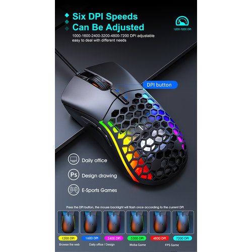 iMice Game mouse with extra cover - 7 buttons - RGB lighting - Adjustable DPI