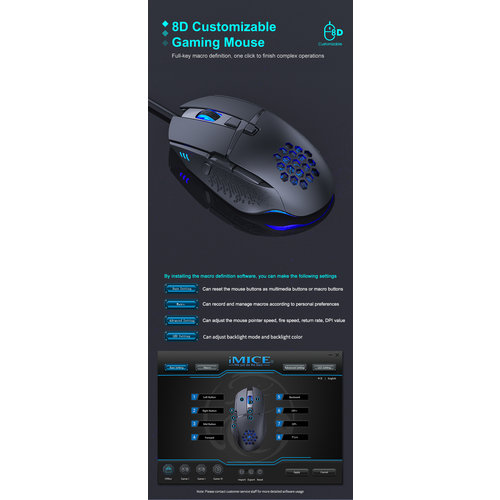 iMice Programmable honeycomb game mouse - 8 buttons - 1200/2400/4800/7200 DPI