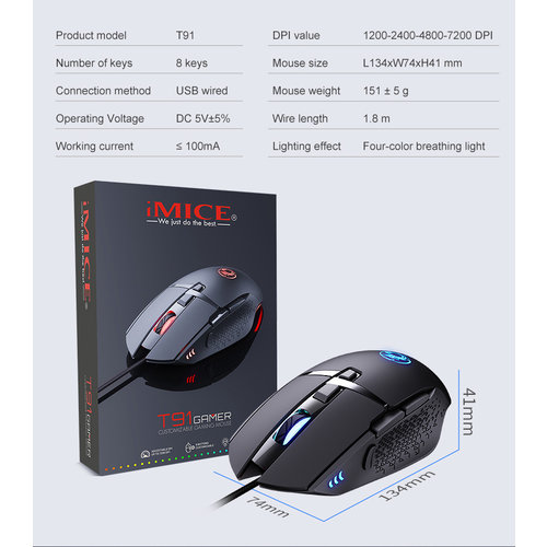 iMice Souris de jeu - 8 boutons - DPI réglable