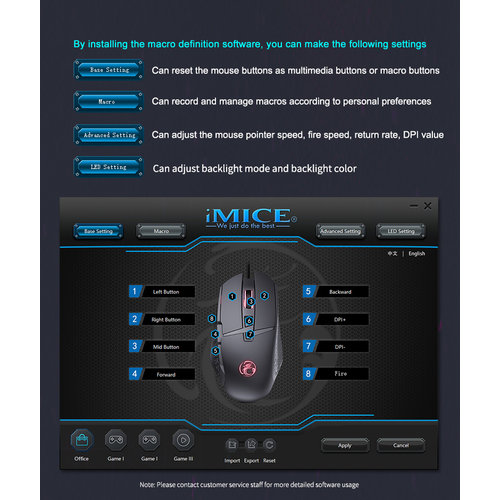 iMice Game mouse - 8 buttons - Adjustable DPI