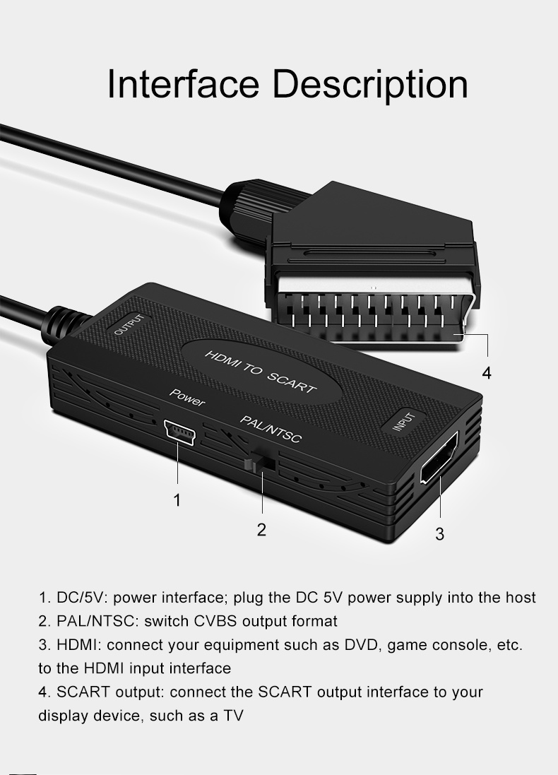 Adaptateur Péritel vers HDMI - Câble Péritel et câble HDMI inclus -  Adaptateur vidéo 