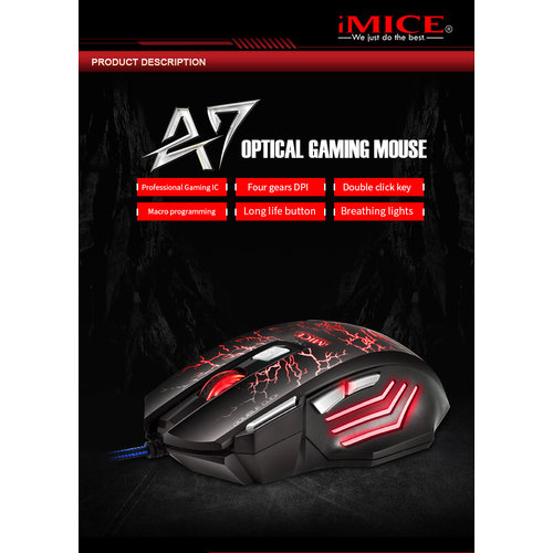 iMice Gaming-Maus mit Beleuchtung - 7 Tasten - Thunder-Design - 1200/1600/2400/3200 DPI - Makroprogrammierung