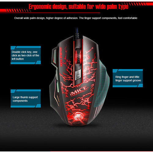 iMice Gaming mouse with lighting - 7 buttons - Thunder design - 1200/1600/2400/3200 DPI - macro programming