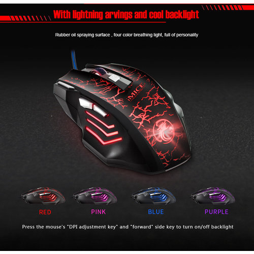 iMice Gaming mouse with lighting - 7 buttons - Thunder design - 1200/1600/2400/3200 DPI - macro programming