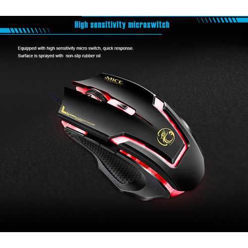 iMice Souris gamer avec éclairage LED - 6 boutons - 1200/1600/2400/3200 DPI