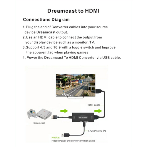 Dolphix Câble convertisseur Dreamcast vers HDMI