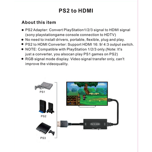 Dolphix Playstation 2 to HDMI converter cable