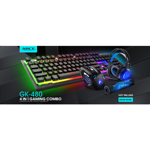 iMice 4-in-1 Gaming set met muis, toetsenbord, koptelefoon en muismat - RGB verlichting