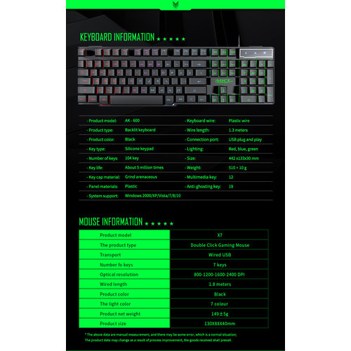 iMice Game keyboard and game mouse set - RGB lighting