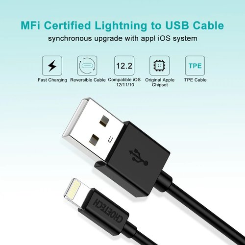Choetech Câble de charge USB A vers Lightning - Certifié MFI - Longueur de câble 60 cm - Blanc - Copy