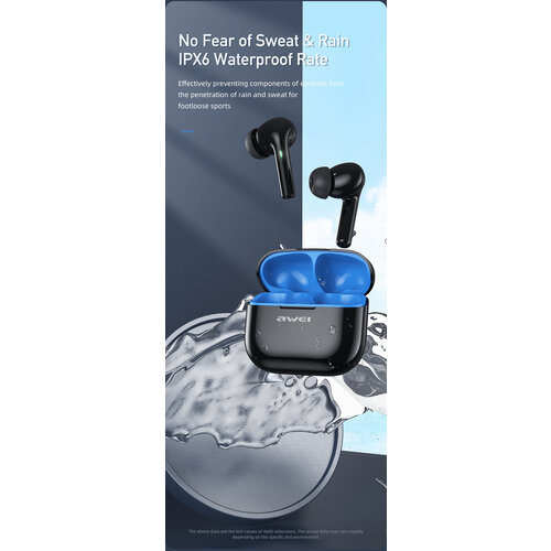 AWEI Bluetooth-Sport-Headset mit TWS T1 Pro – Spritzwassergeschützt – Schwarz