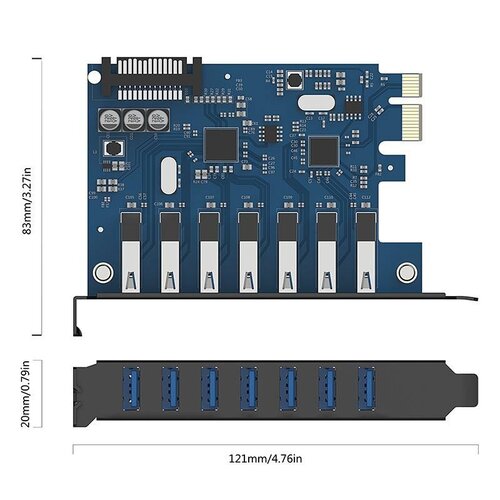 Orico 7 Poorts USB 3.0 PCI Express Kaart (5Gbps) met 7x USB