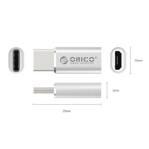 Orico Micro USB to Type-C Converter Adapter - Aluminum Silver