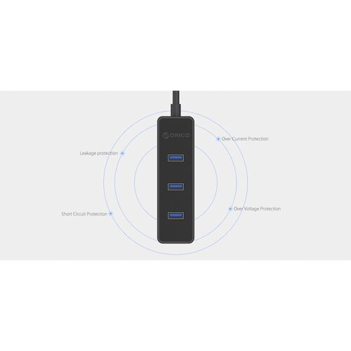 Orico 4 poorts 5 Gbps USB 3.0 hub in strak modern design met 30cm USB 3.0 datakabel zwart