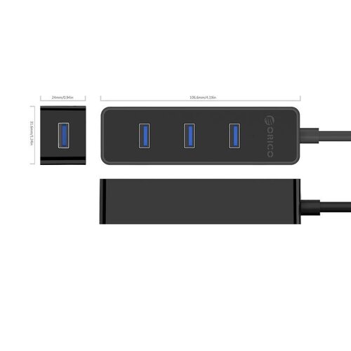 Orico 4 poorts 5 Gbps USB 3.0 hub in strak modern design met 30cm USB 3.0 datakabel zwart