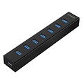Orico USB 3.0-Hub mit 7 Anschlüssen in mattem Schwarz mit 1 Meter 5 Gbit / s USB 3.0-Datenkabel und zusätzlichem USB-Stromkabel