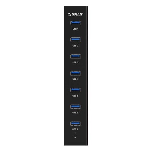 Orico USB 3.0-Hub mit 7 Anschlüssen in mattem Schwarz mit 1 Meter 5 Gbit / s USB 3.0-Datenkabel und zusätzlichem USB-Stromkabel