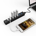 Orico USB 3.0-Hub mit 7 Anschlüssen in mattem Schwarz mit 1 Meter 5 Gbit / s USB 3.0-Datenkabel und zusätzlichem USB-Stromkabel