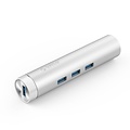 Orico Aluminium USB3.0 Hub mit 3 Typ-A-Anschlüssen 1 Ethernet-Anschluss - Typ-C und Typ-A - 5 Gbit / s - 10/100 / 1000 Mbit / s - RTL-Controller - Silber