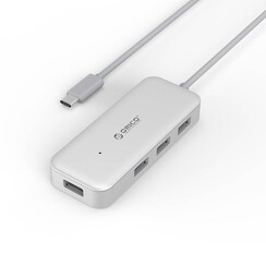 Type-C USB3.0 Hub met 4 Type-A Poorten - 5Gbps - VIA-chip - Zilver