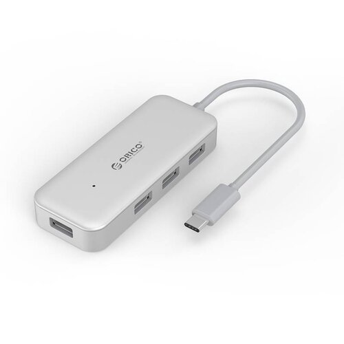 Orico Type-C USB3.0 Hub met 4 Type-A Poorten - 5Gbps - VIA-Chip - Kabellengte 15cm - Zilver