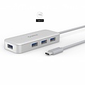 Orico Type-C USB3.0 Hub met 4 Type-A Poorten - 5Gbps - VIA-Chip - Kabellengte 15cm - Zilver