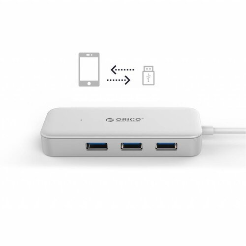 Orico Type-C USB3.0 Hub met 4 Type-A Poorten - 5Gbps - VIA-Chip - Kabellengte 15cm - Zilver