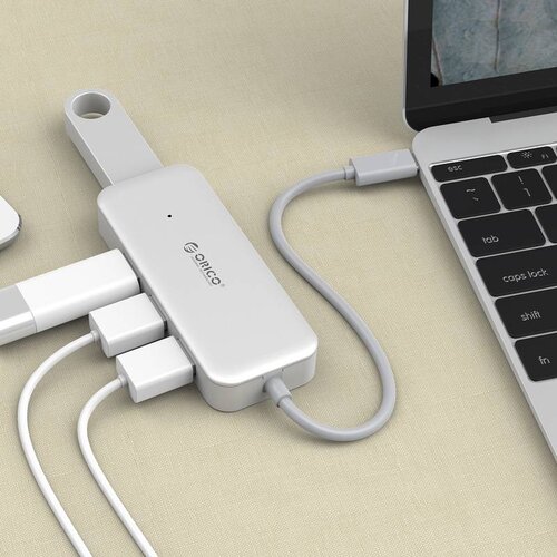 Orico Type-C USB3.0 Hub met 4 Type-A Poorten - 5Gbps - VIA-Chip - Kabellengte 15cm - Zilver