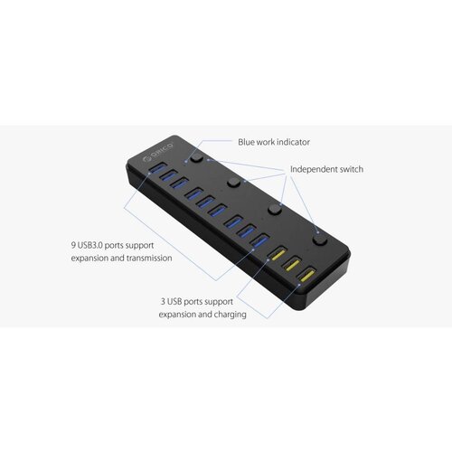 Orico 12 port multi functional USB 3.0 hub with BC 1.2 charging ports