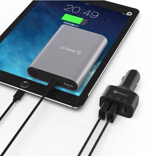 Orico 3 poorts autolader met Quick Charge 3.0 (Qualcomm)- Snelle QC3.0 35W 3-poort Autolader voor Smartphones, tablets, powerbank, e-readers en meer - Zwart