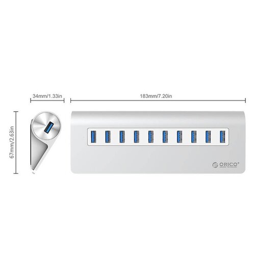 Orico Aluminium 10-Port USB 3.0 Hub 5 Gbps können Computer / Laptop / MacBook / iMac angewendet werden - Silber