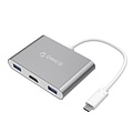 Orico Aluminum USB Type-C hub suitable for MacBook, 1x USB Type C, 3x USB 3.0 1x HDMI Converter - Sky Gray