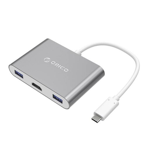 Orico Aluminum USB Type-C hub suitable for MacBook, 1x USB Type C, 3x USB 3.0 1x HDMI Converter - Sky Gray