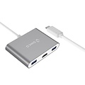 Orico Aluminum USB Type-C hub suitable for MacBook, 1x USB Type C, 3x USB 3.0 1x HDMI Converter - Sky Gray