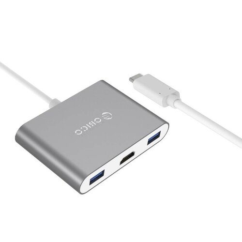Orico Aluminum USB Type-C hub suitable for MacBook, 1x USB Type C, 3x USB 3.0 1x HDMI Converter - Sky Gray