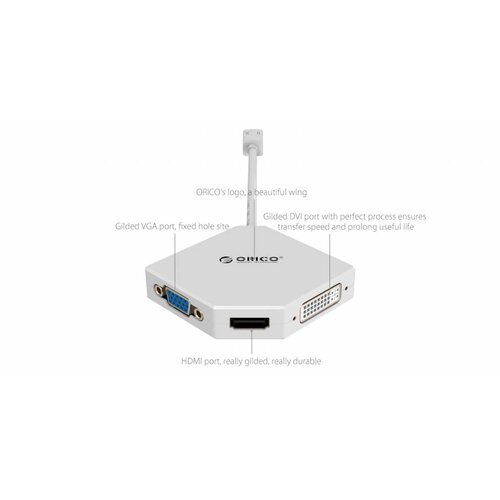 Orico Mini Display port to HDMI, DVI and VGA Adapter - 4K - 17 cm - White