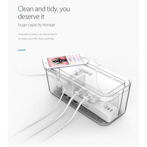 Orico Multipurpose plug socket protector - Smartphone holder - Cable management - Extra safety for Children / Pets - Heat resistant ABS material - White / Gray