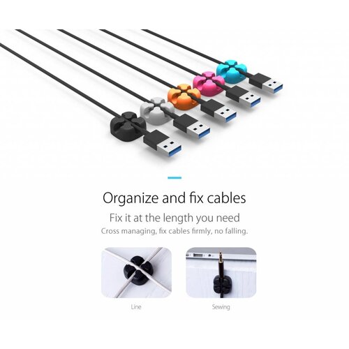 Orico Five multifunctional cable clips in various colors - 3M cables up to 5mm thick - cable management