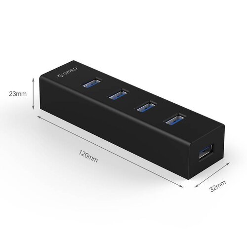 Orico Mattschwarzer USB3.0-Hub mit 4 Typ-A-Anschlüssen - für Windows, Linux und Mac OS - 5 Gbit / s - VIA-Chip